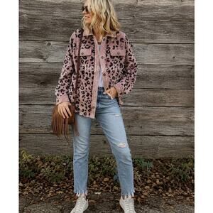 BIBI Washed Lavender Leopard Corduroy Shacket NWOT Boutique Jacket